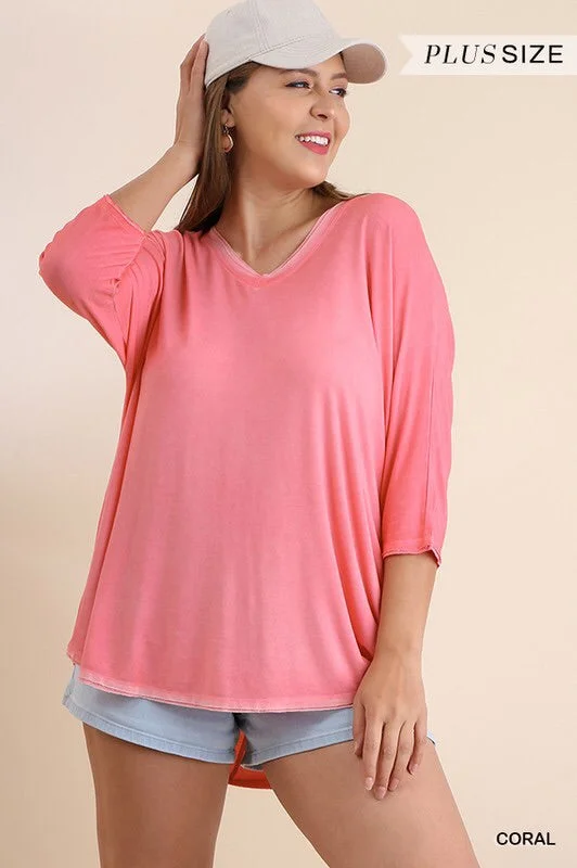 Daily Deals Plus Size 3/4 Dolman Sleeve Top with V-Neck 1 XL