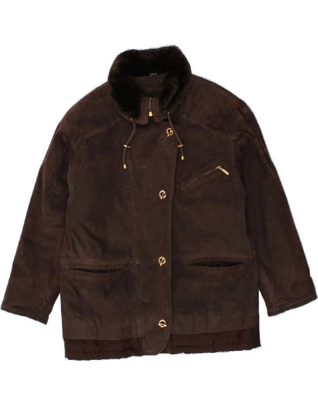 Discount Deals VINTAGE Womens Suede Overcoat EU 38 Medium Brown Leather