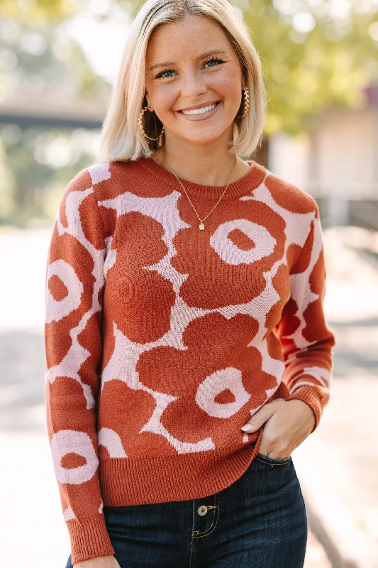 Unmissable Offer Stay Right There Brick Orange Floral Sweater