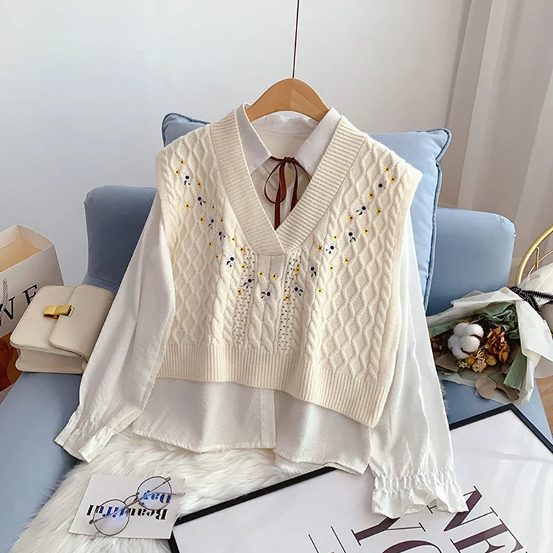 Final Clearance Embroidered knitted vest women's Vest sweater Waistcoat Vest  4934