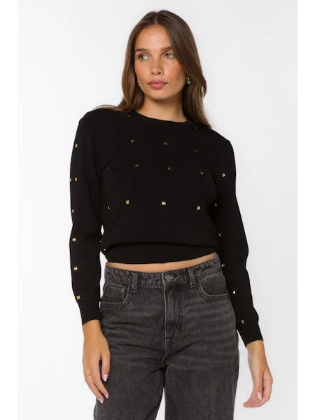 Weekend Discounts to Snag Candie Black Gold Stud Sweater By Velvet Heart