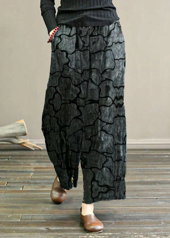 Best Choice Black-texture Striped Linen Wide Leg Pants Elastic Waist Oversized Summer