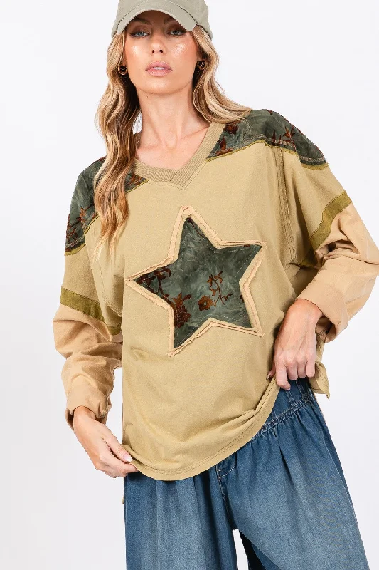 Epic Value SAGE + FIG Star Patch Long Sleeve Color Block T-Shirt