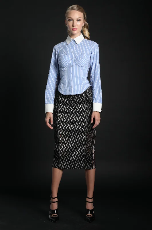 Major Deal In Earnest Oxford Stripe Boob Button Down