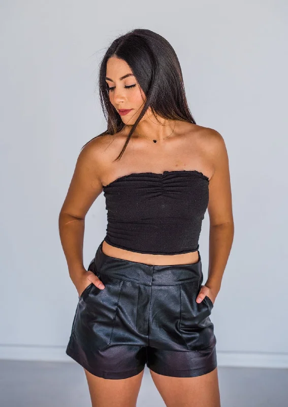 Weekend Offers That Please Basic Smocked Knit Tube Top - Black