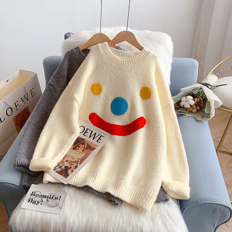 Exclusive Savings Smiling face sweater loose outer Pullover loose outer Pullover  4948
