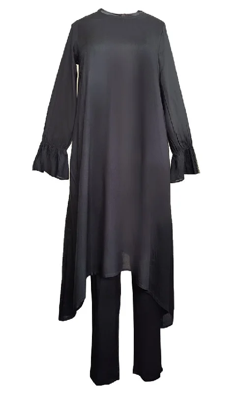 Grand Opening Sale Basic Black Asymmetrical Kurta With Comfortable Bottom