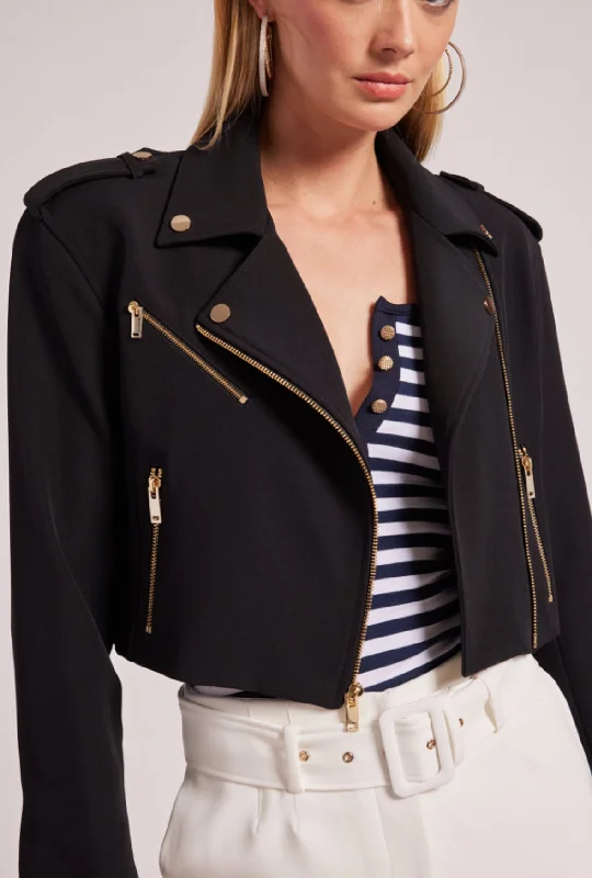 Deal Frenzy Cosita Crepe Moto Jacket in Black