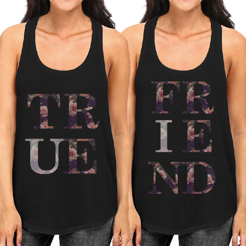 Discount Deals True Friend Floral Cute BFF Matching Tank Tops for Best Friends