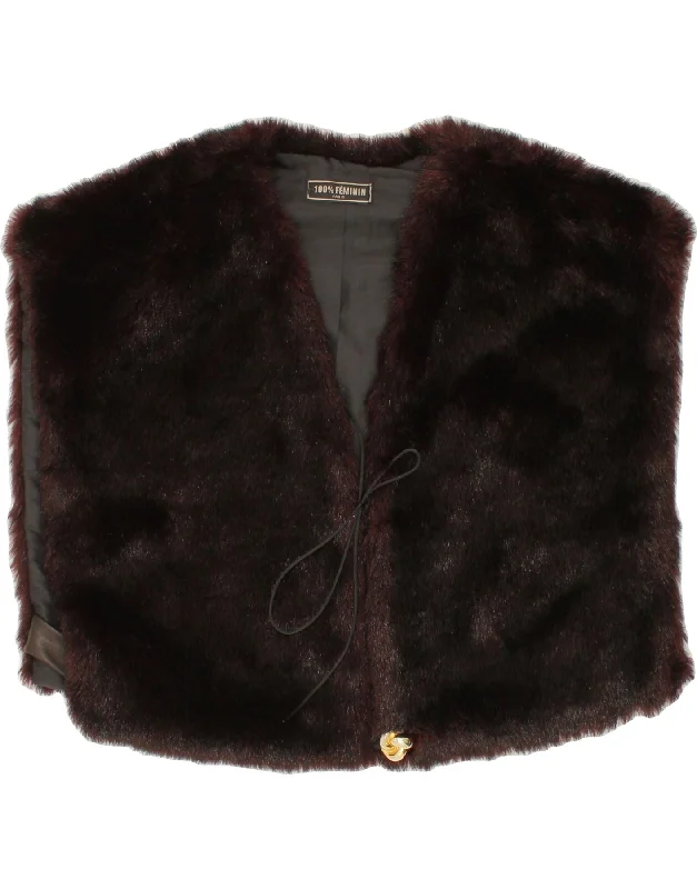 Quick Sale VINTAGE Womens Faux Fur Poncho Coat One Size Burgundy