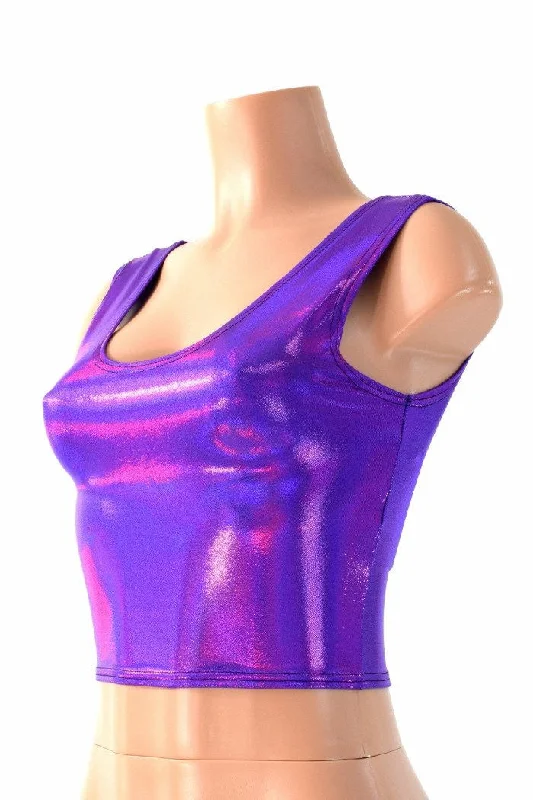 Markdown Sale Purple Holographic Crop Tank Top