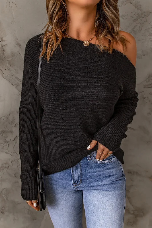 Fantastic Savings Horizontal Ribbing One-Shoulder Sweater