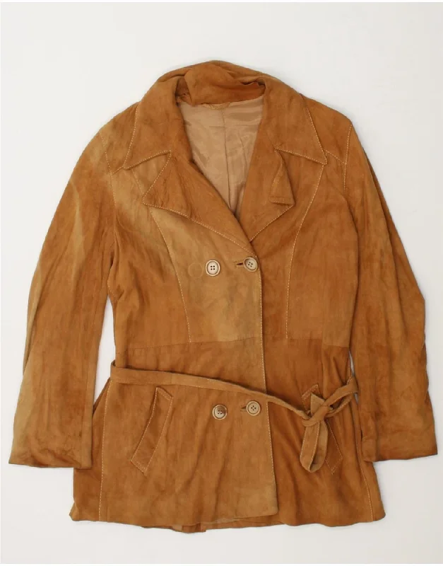 Epic Value VINTAGE Womens Double Breasted Suede Jacket UK 16 Large Brown Leather