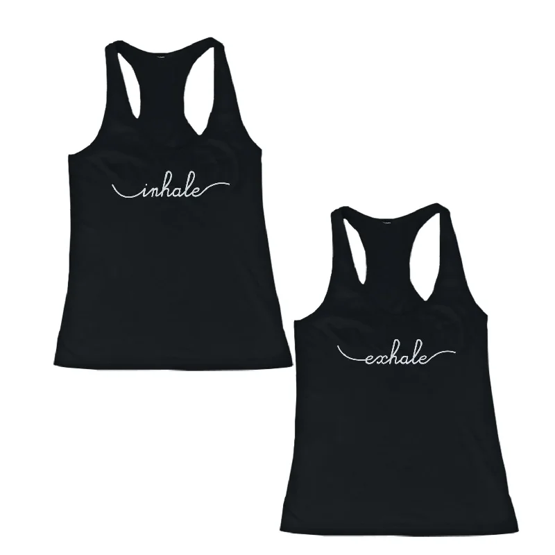 Exclusive Savings Inhale and Exhale Friendship Black Matching Tank Tops Cute BFF Tanks
