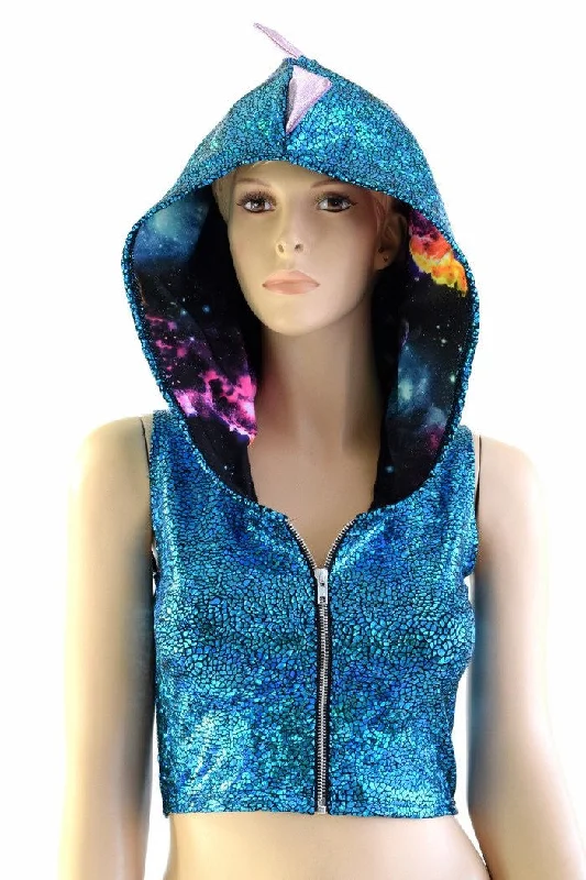 Weekend Savings Spectacular Turquoise Dragon Zipper Front Crop Top