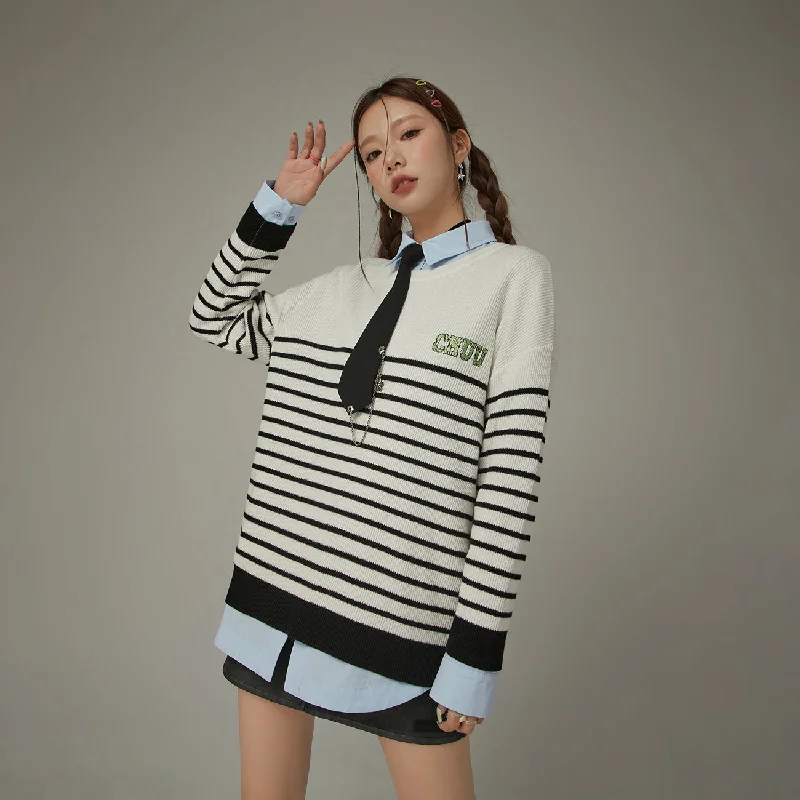 Online Deal Stripe Long Sleeve Knit Sweater