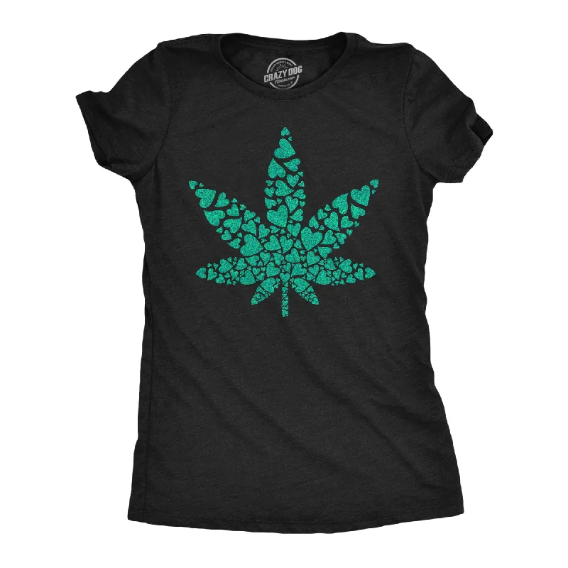 Massive Deals Glitter Pot Leaf Made Of Hearts Women's T Shirt