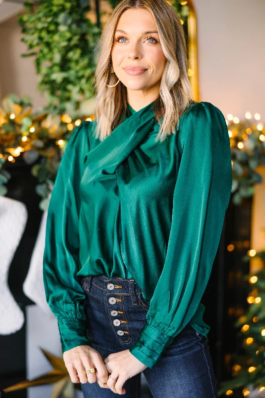 Savings Galore Filled With Love Hunter Green Satin Blouse
