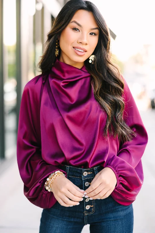 Discount Extravaganza Embrace The Joy Sangria Red Satin Blouse