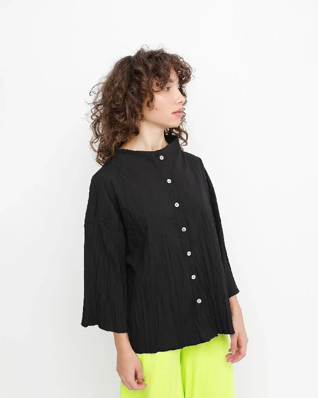 Hurry Up Ozai N Ku Pleated Crinkle Funnel Top, Black