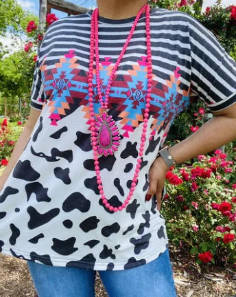 Bonus Savings Stiped/Aztec/Cow Print Top