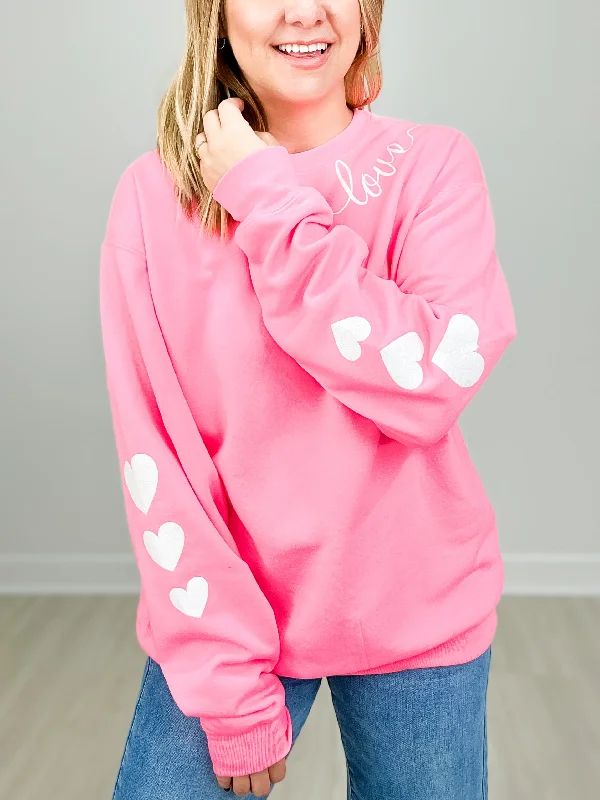 Early Access Love With Heart Sleeves Glitter Sweatshirt