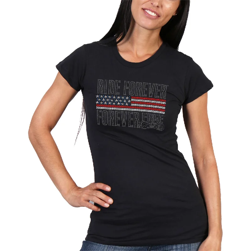 Weekend Bargains to Snag Hot Leathers GLR1428 Flag Bling Full Cut Short Sleeve Ladies Black T-Shirt Weekend Bargains to Snag Hot Leathers GLR1428 Flag Bling Full Cut Short Sleeve Ladies Black T-Shirt