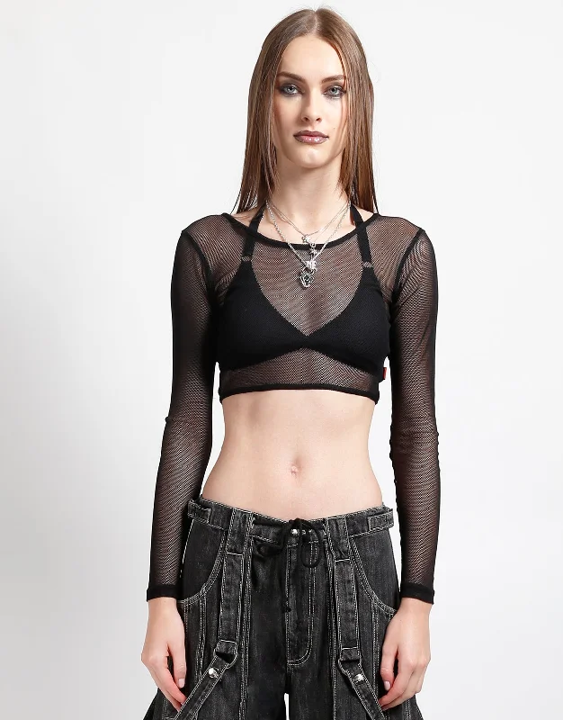 Special Price LONG SLEEVE CROP FISHNET BLACK