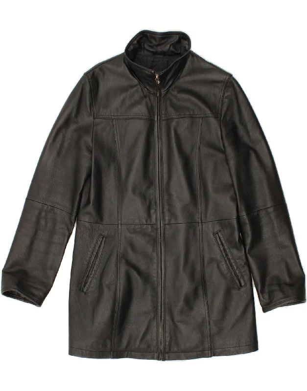 Reduced Rates WALLIS Womens Leather Coat UK 12 Medium  Black Leather