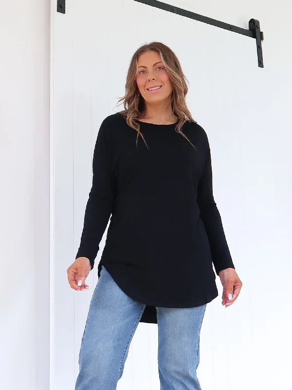 Hurry In Sarah Long Sleeve Top - Black