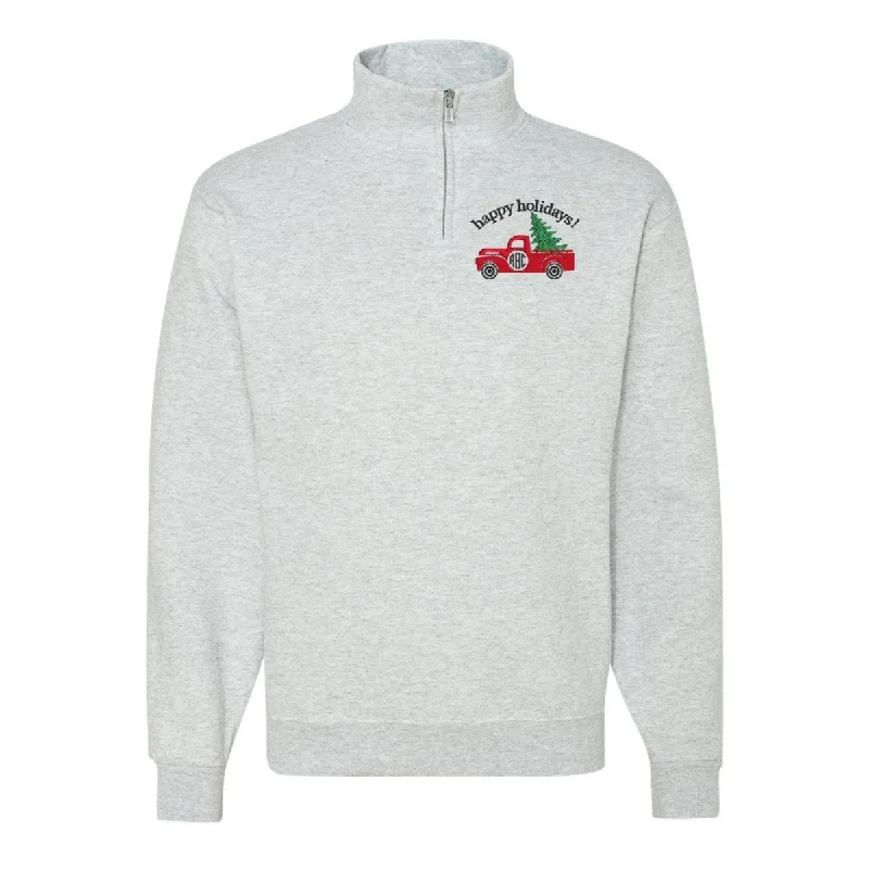 Limited Supply Monogrammed 'Holiday Truck' Quarter Zip Sweatshirt