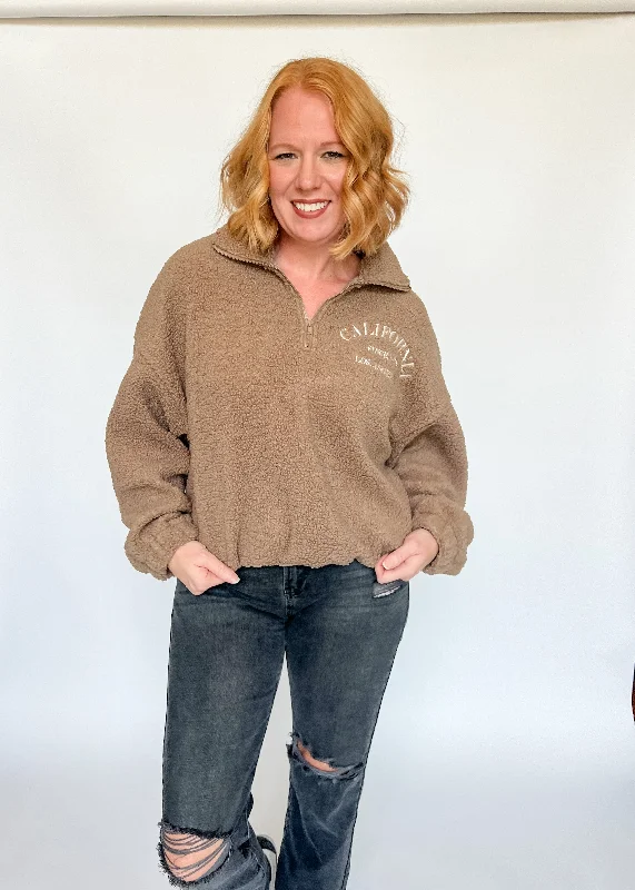 Weekend Specials to Delight Cali Quarter Zip Fleece Pullover - Brown