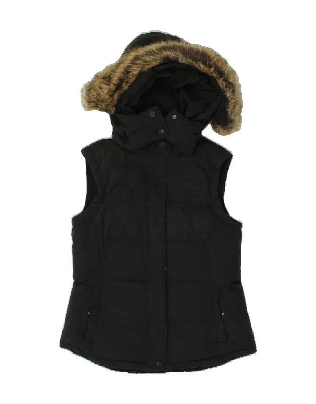 Deal of the Day JACK WILLS Womens Superior Hooded Padded Gilet UK 10 Small Black