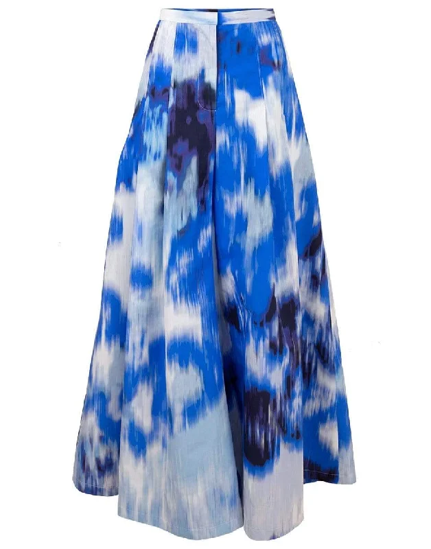Grand Opening Sale White and Blue Tie Dye Wide Leg Pleated Palazzo Pant