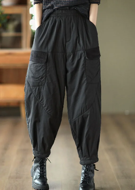 Weekend Savings Extravaganza Black Elastic Waist Thick Fleece Pants Winter