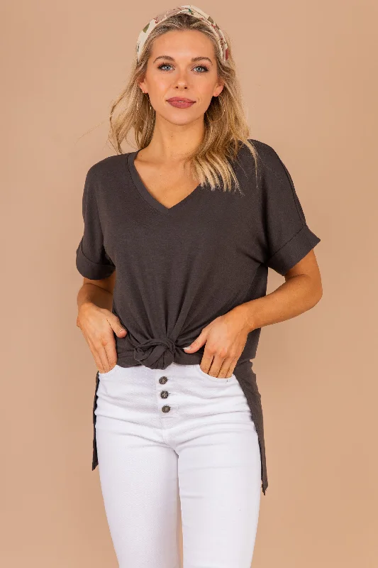 Weekend Specials to Enjoy Make Your Life Easy Ash Gray V-neck Top