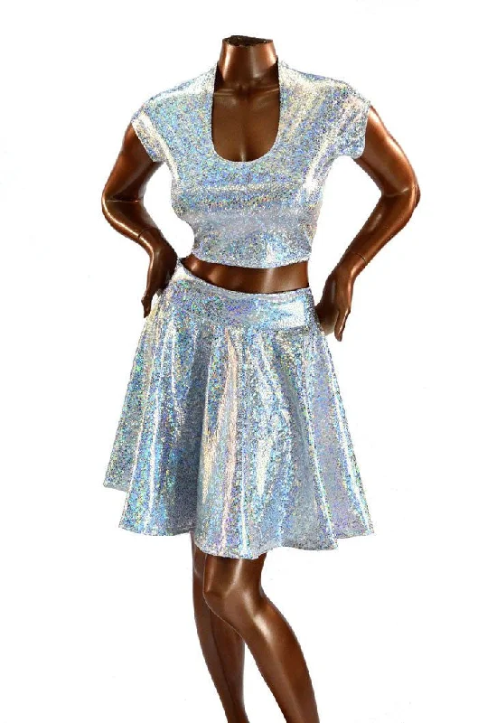 Flash Deal Silver Holographic Crop & Skirt
