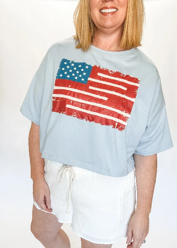 Limited Offer Vintage USA Flag Crop Tee