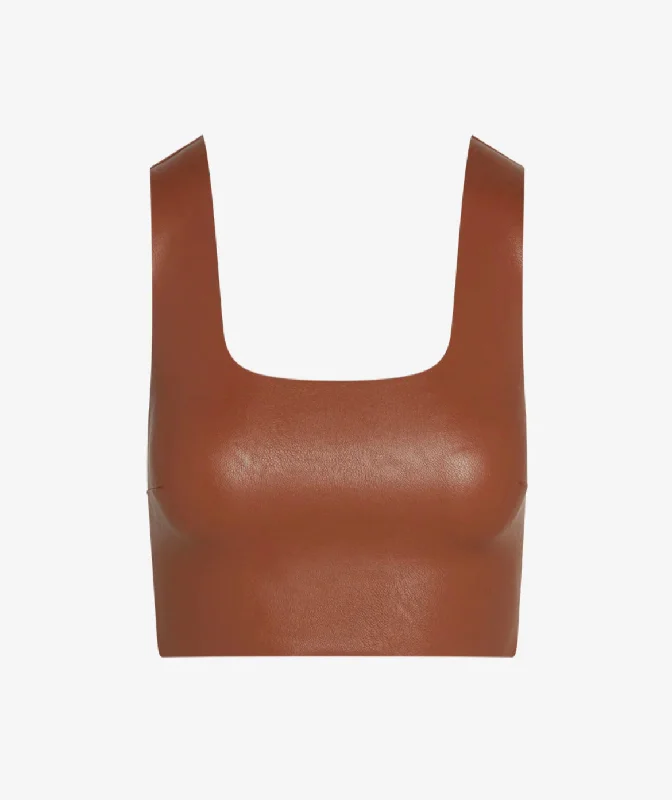Unbeatable Prices Faux Leather Square-neck Crop Top in Cocoa