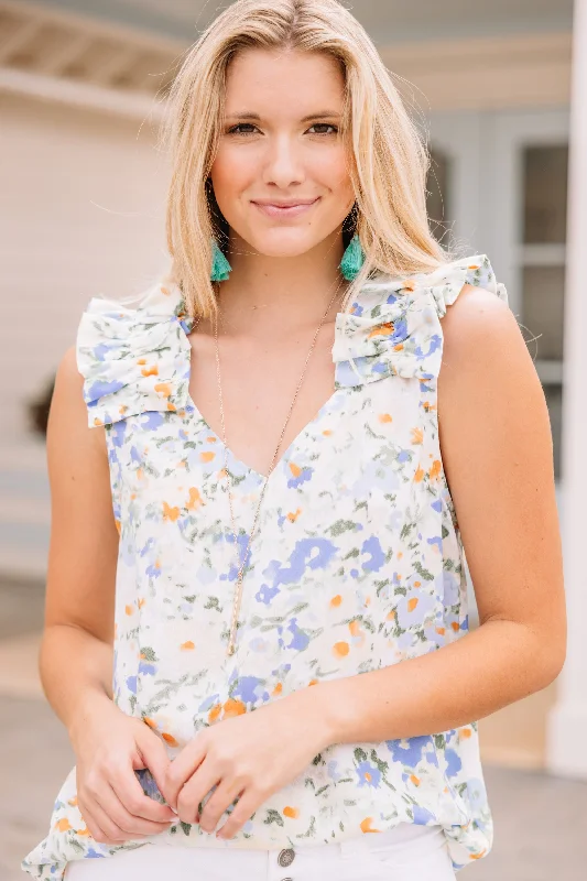 Anniversary Sale Keep Going Blue Ditsy Floral Tank