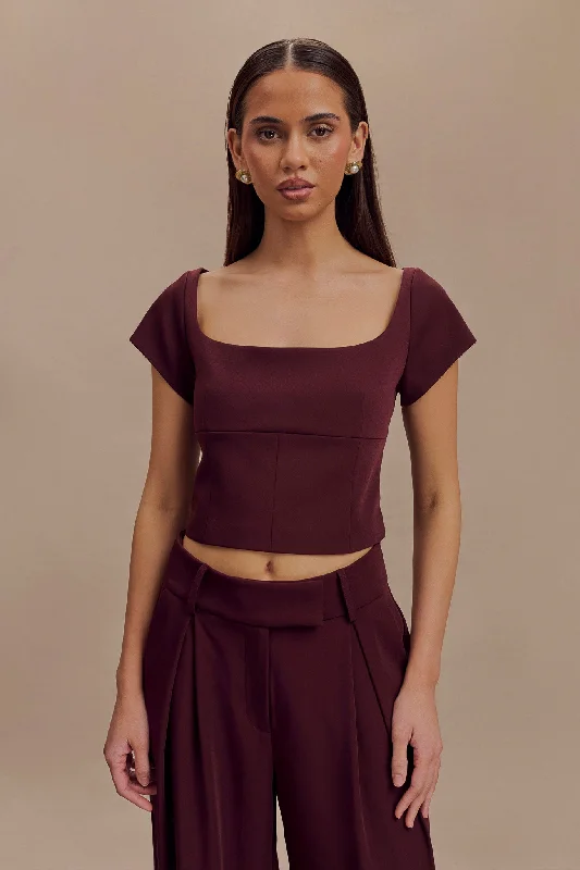 Weekend Deals to Make You Smile Ellis Cap Sleeve Longline Suiting Top - Mahogany