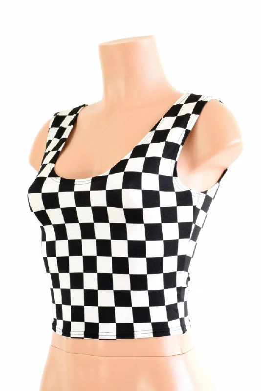 Weekend Discounts to Delight Black and White Checkered Crop Tank Top