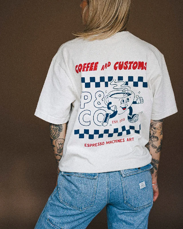 Pay Less Coffee & Customs Boxy T-Shirt - Bone
