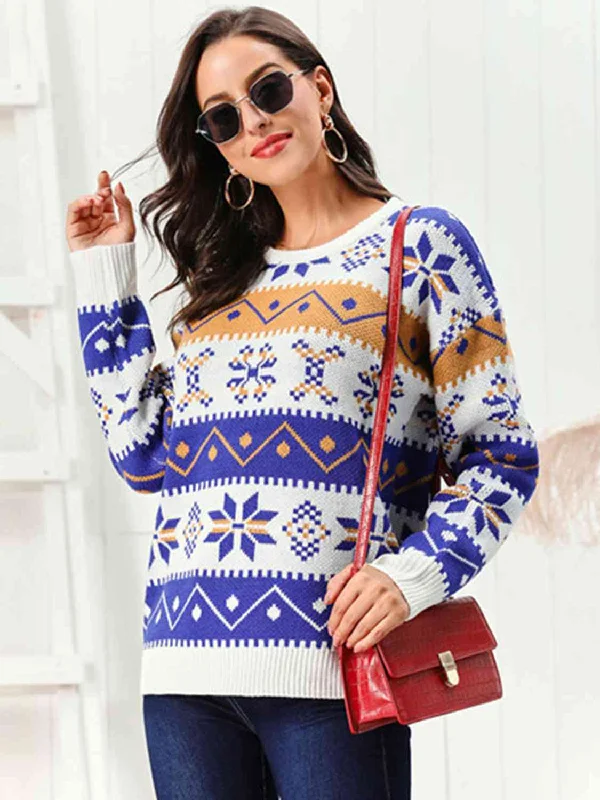 Lowest Price Snowflake Pattern Round Neck Sweater