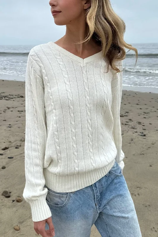Weekend Deals That Excite Ida Cotton Cable Knit V-Neck Sweater