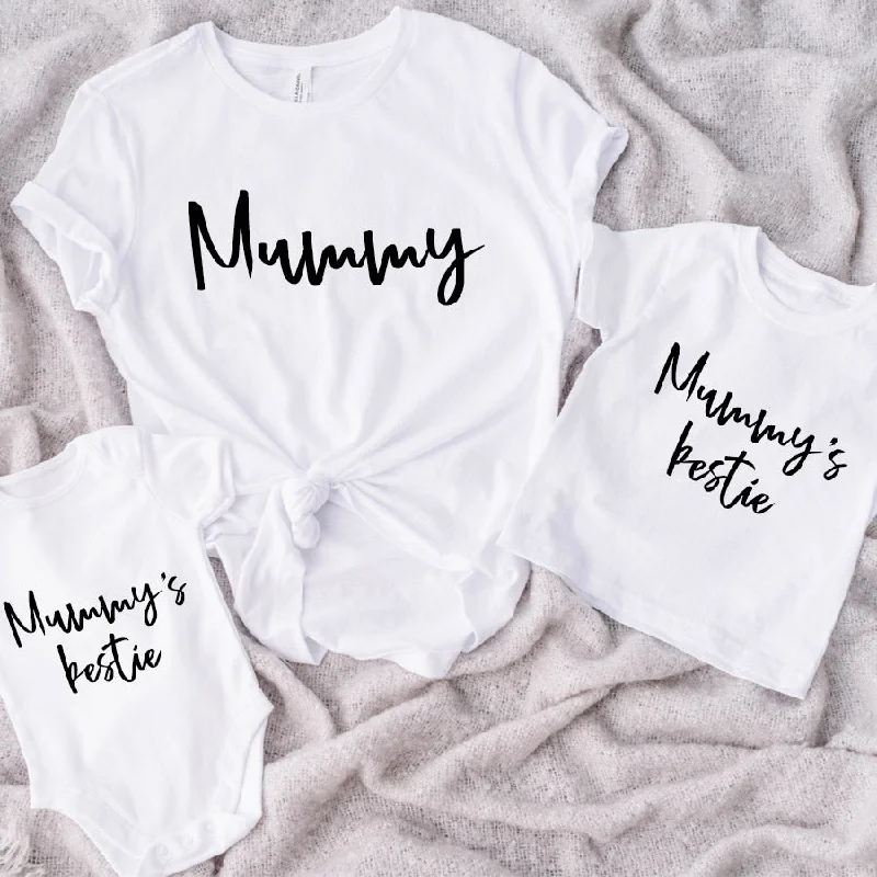 Lowest Price Mummy & Mummy's Bestie Chelsea Script White T-Shirt & Bodysuits