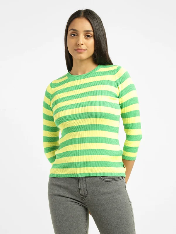Deal of the Day Women's Striped Crew Neck Sweater
