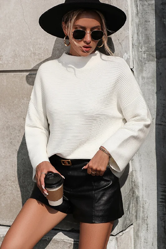 Fantastic Offers Mock Neck Dropped Shoulder Pullover Sweater