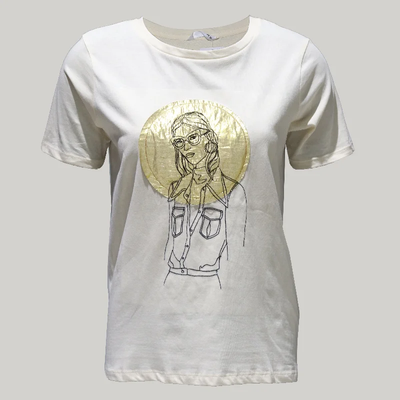 Special Discount Beige Embellished T-Shirt