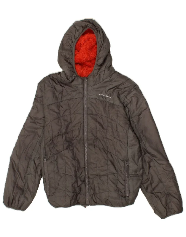 Take Advantage EDDIE BAUER Womens Hooded Reversible Jacket UK 14/16 Large Grey Polyester